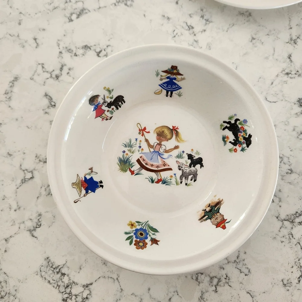 Vintage Arklow Ireland Child's Nursery Rhymes Plate & Bowl Set Little Bo Peep